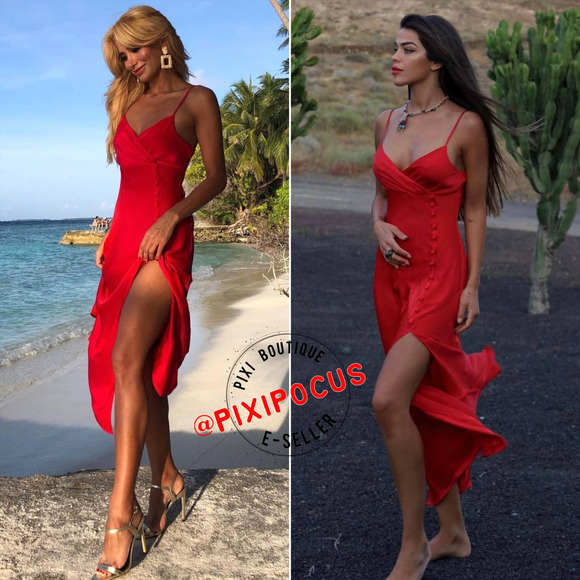 ZARA SATIN BUTTONED SLIP DRESS RED - Picture 9 of 15